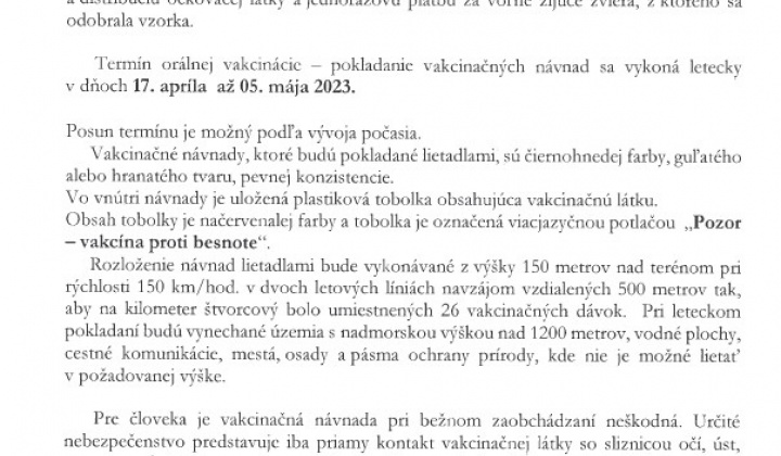 Aktuality / Orálna vakcinácia líšok proti besnote - jarná kampaň 2023 - foto