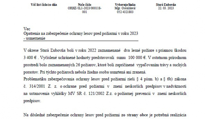 Aktuality / Opatrenia na zabezpečenie ochrany lesov pre požiarmi v roku 2023 - foto