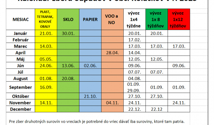 Kalendár odvozu odpadu Kalendár odvozu odpadu
