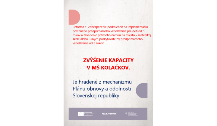 Zvýšenie kapacity v MŠ Kolačkov